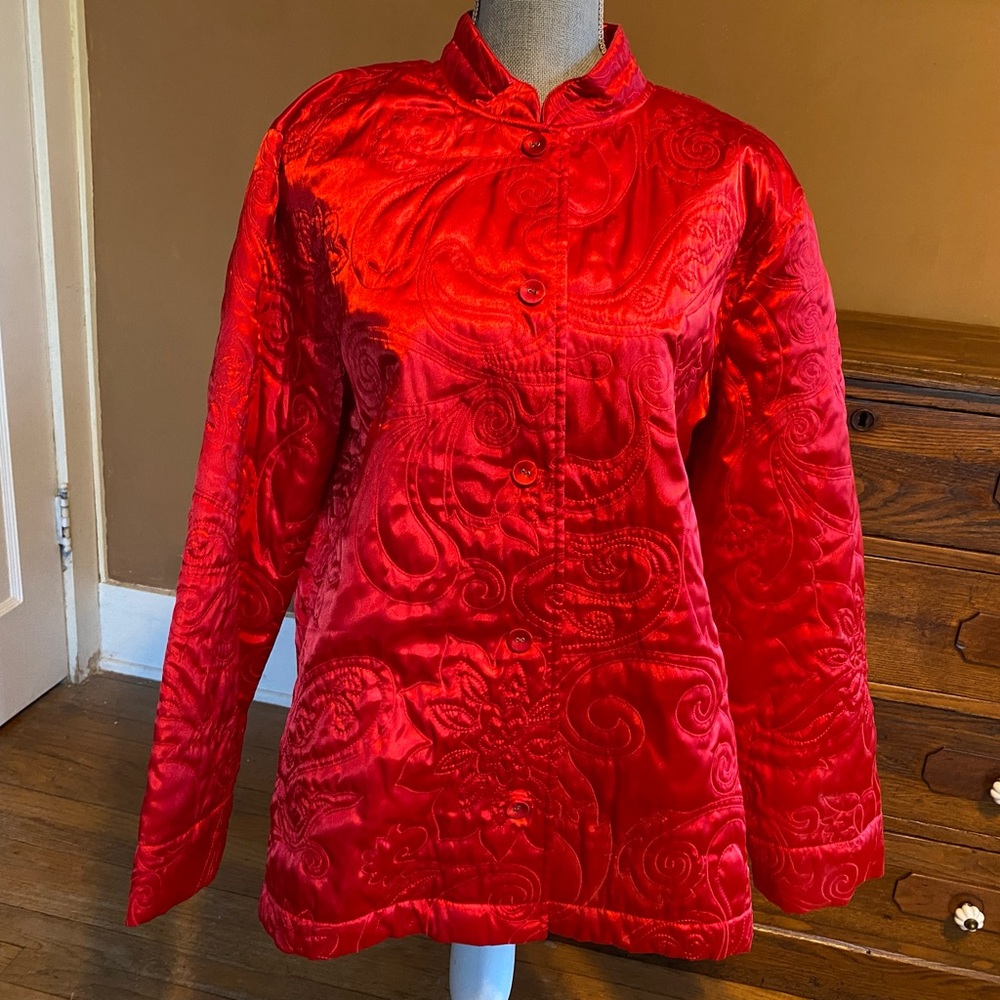 Red Satin Jacket - Holiday Top - Fancy - Plus